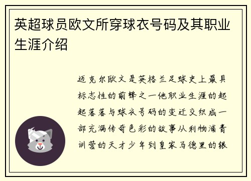 英超球员欧文所穿球衣号码及其职业生涯介绍