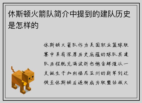 休斯顿火箭队简介中提到的建队历史是怎样的